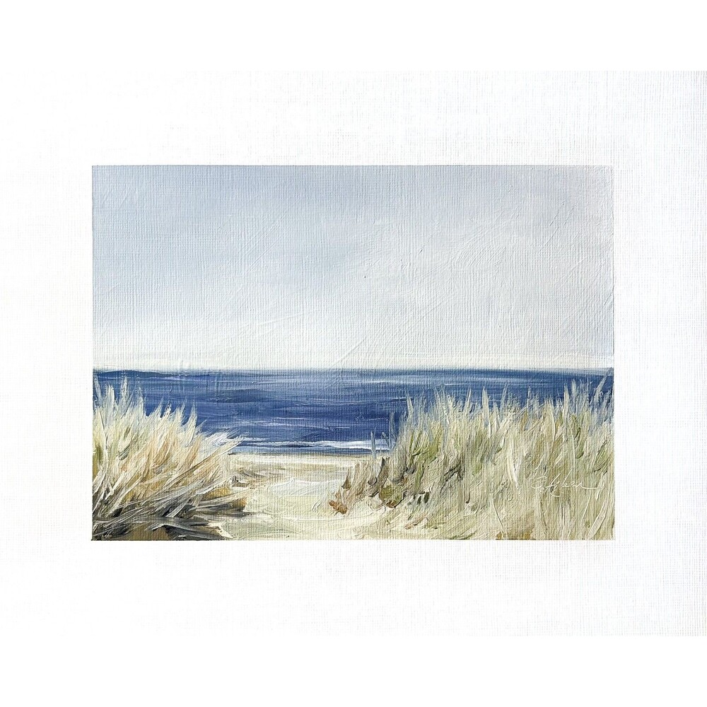 8x10 Original Oil Landscape Painting Seascape Neutral Dune Blue Ocean Sky Signed